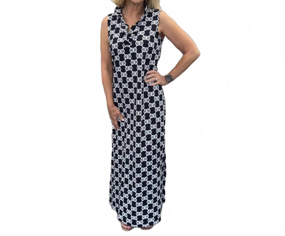 NEW LULU-B ruffle sleeveless maxi dress - plus in black/white